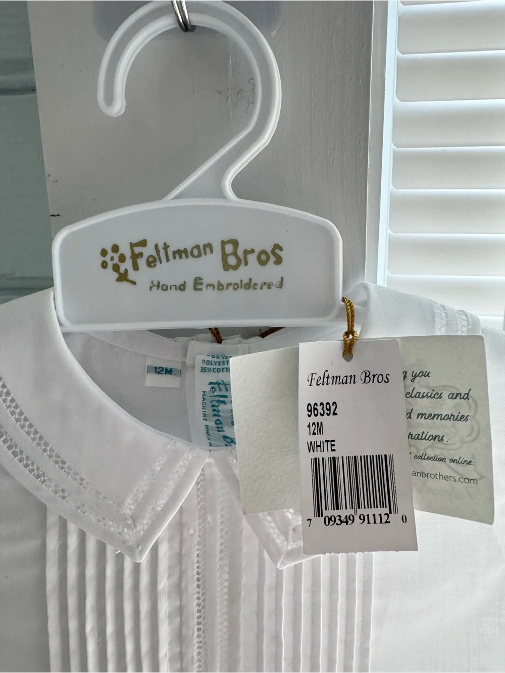 Feltman Bros White Pleated Boys One-Piece Bodysuit